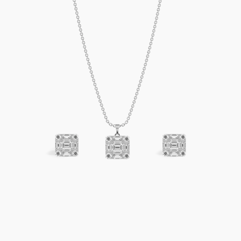 0.53ct Square Cluster Diamond Pendant Set