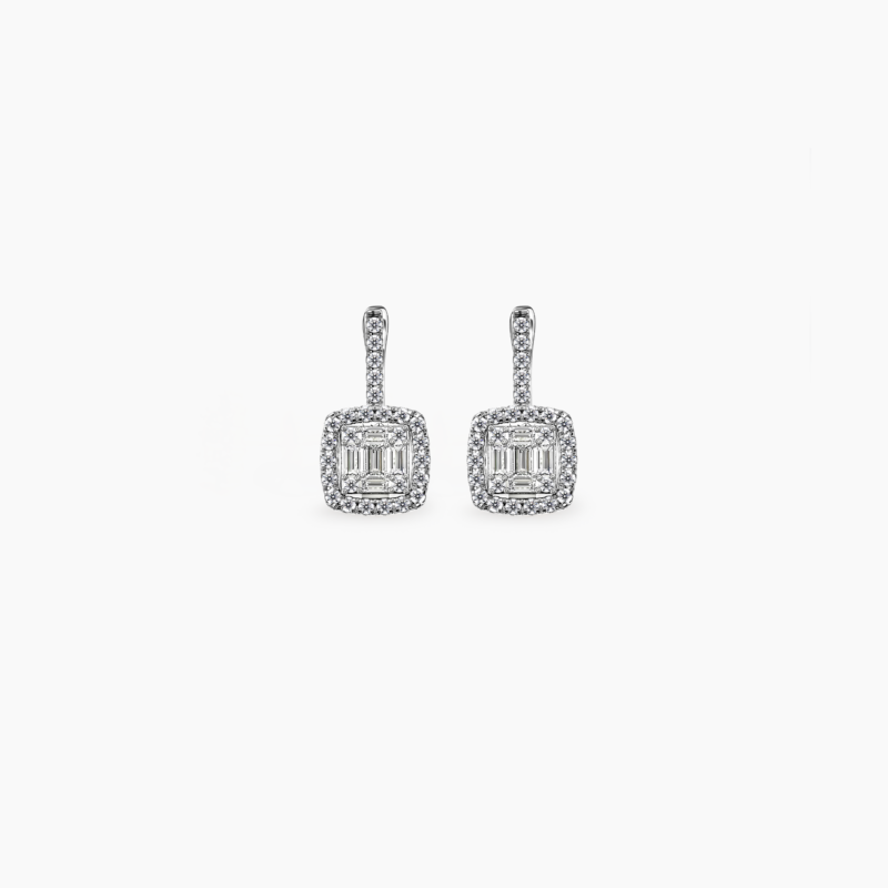 3.55ct Emerald-Cut Halo Diamond Earrings