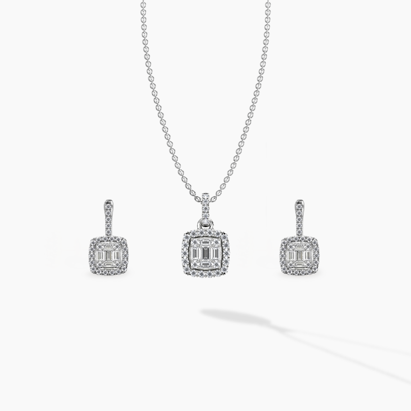 Baguette Brilliance Halo Pendant Set