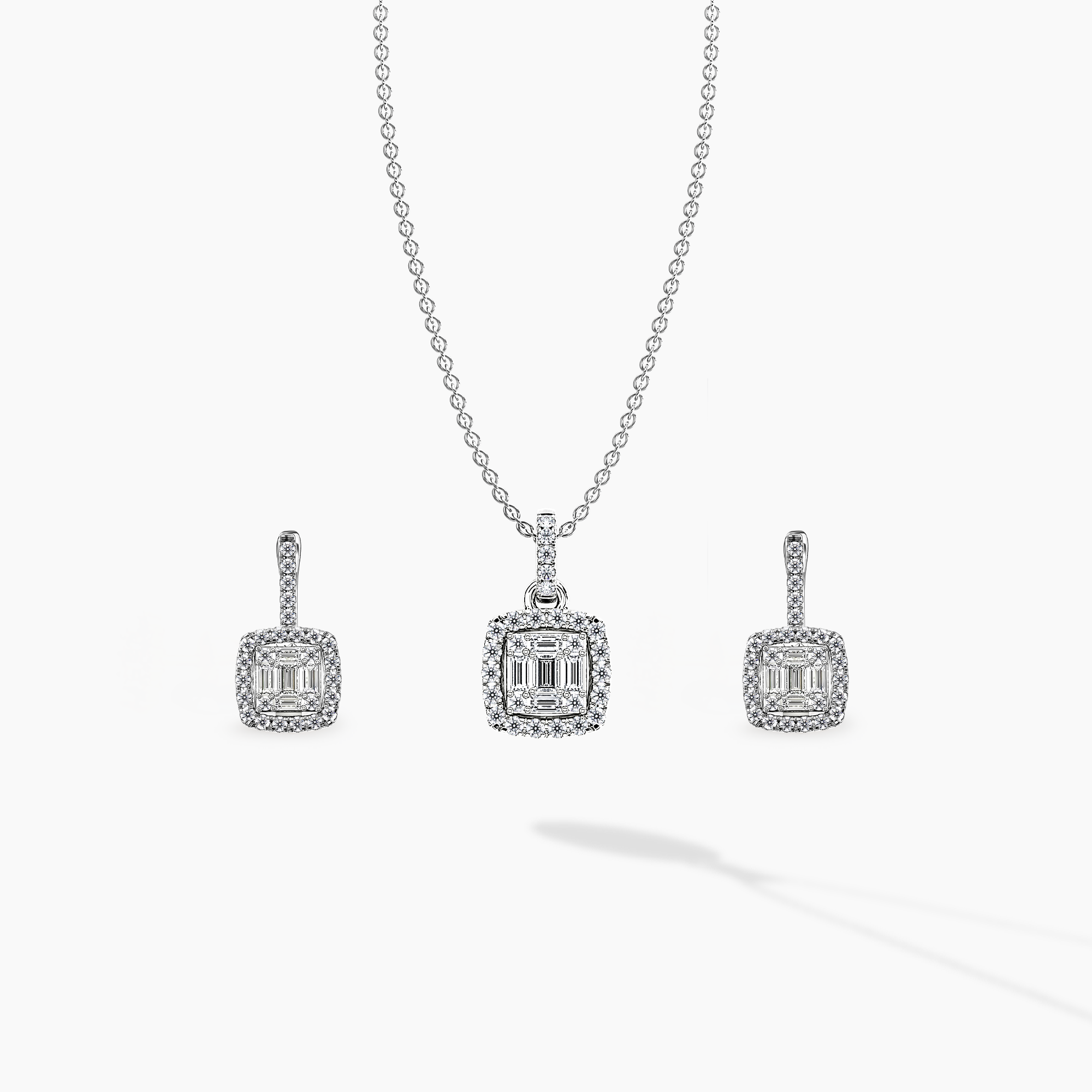 3.8ct Emerald-Cut Halo Diamond Pendant Set