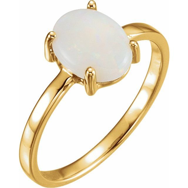 14K Yellow 7x5 mm Oval Natural White Opal Cabochon Ring
