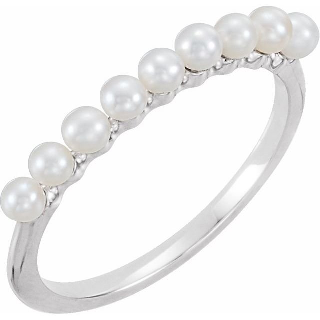 14K White Freshwater Cultured Pearl Stackable Ring