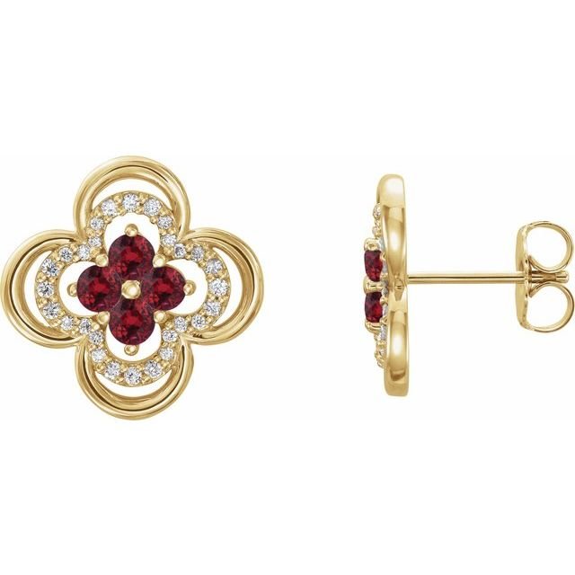 14K Yellow Natural Ruby & 1/5 CTW Natural Diamond Clover Earrings