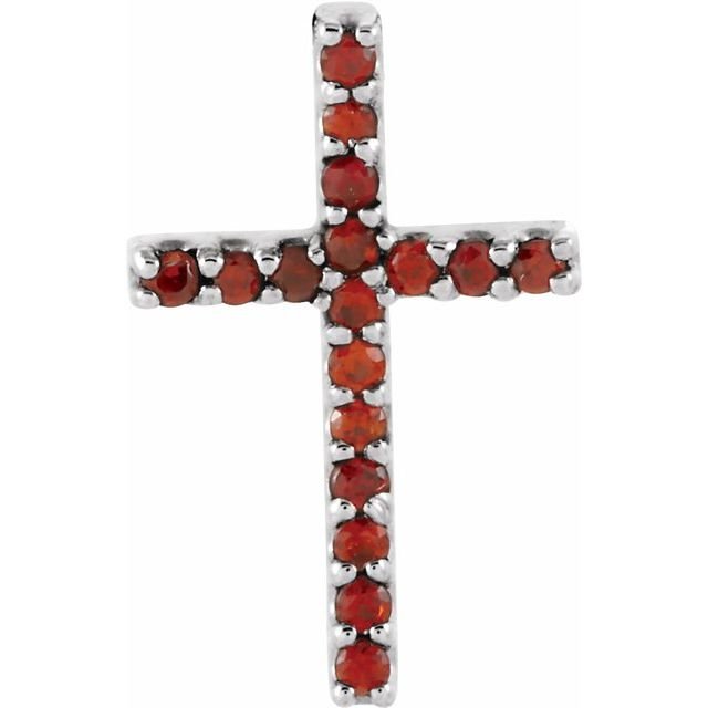 14K White Natural Mozambique Garnet Petite Cross Pendant