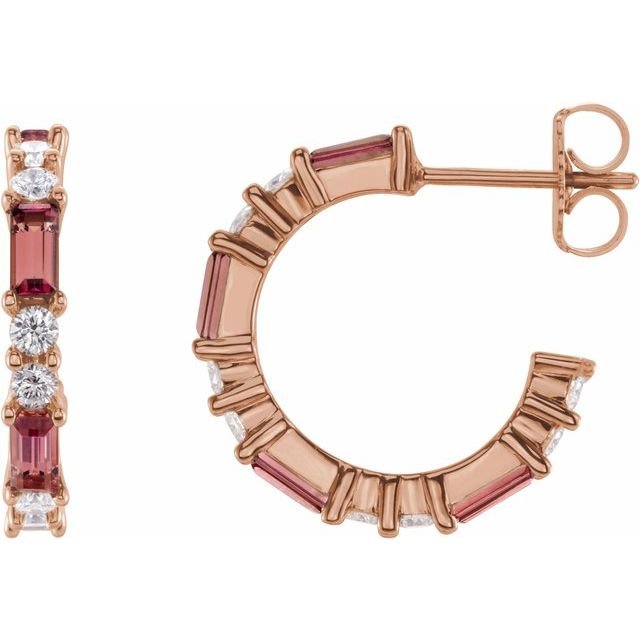 14K Rose Natural Pink Tourmaline & 1/2 CTW Natural Diamond 17.2 mm Hoop Earrings