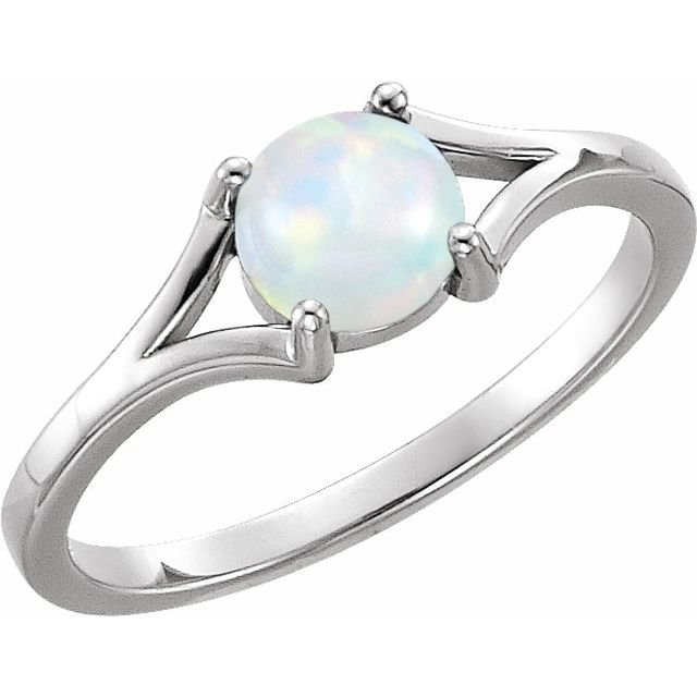 14K White 6 mm Natural White Opal Cabochon Ring