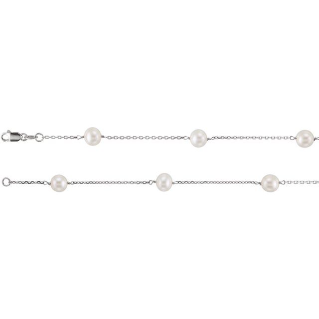14K White Cultured White Freshwater Pearl  14-Station 18' Necklace