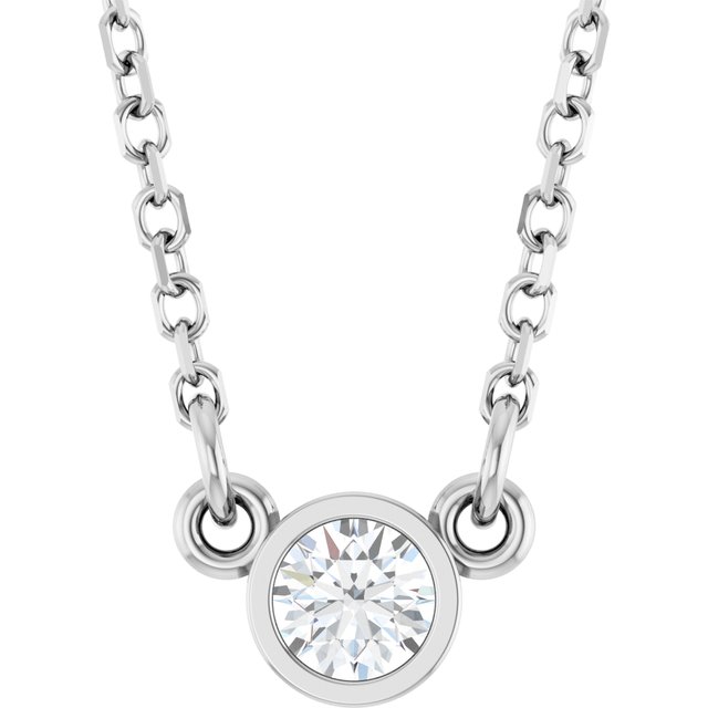 Rhodium-Plated Sterling Silver Natural White Sapphire Solitaire 16' Necklace