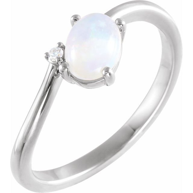 14K White Natural Ethiopian Opal & .01 CT Natural Diamond Bypass Ring