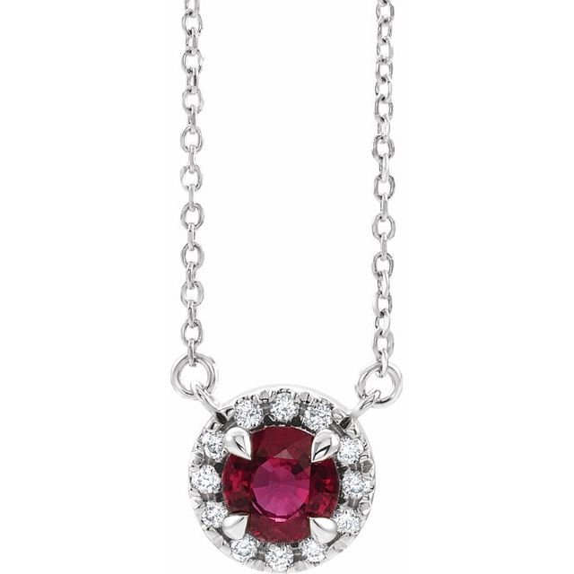 14K White 6.5 mm Natural Mozambique Garnet & 1/6 CTW Natural Diamond 18' Necklace