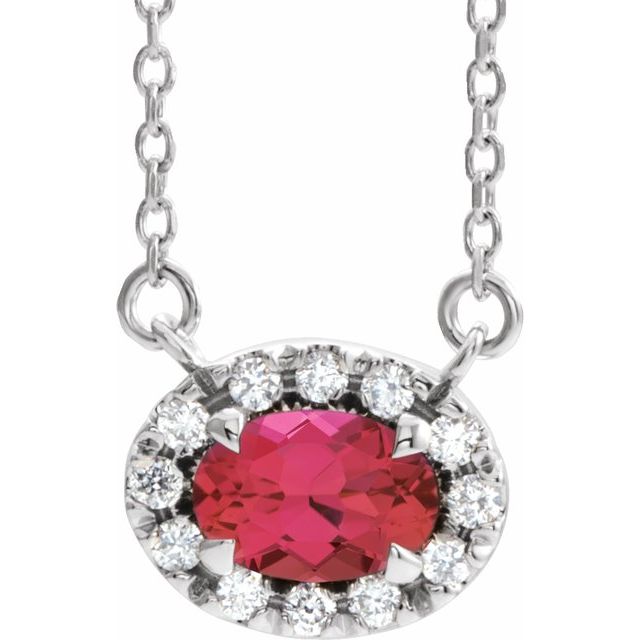 Sterling Silver 5x3 mm Lab-Grown Ruby & .05 CTW Natural Diamond 18' Necklace
