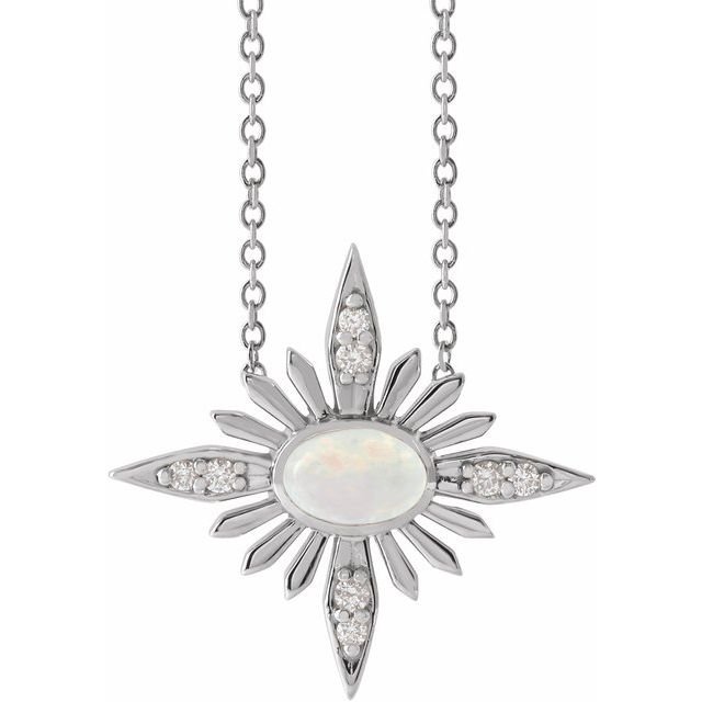 14K White Natural Ethiopian Opal & .08 CTW Natural Diamond 16-18' Necklace