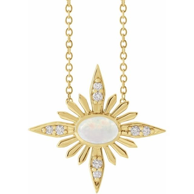 14K Yellow Natural Ethiopian Opal & .08 CTW Natural Diamond 16-18' Necklace