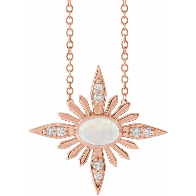 14K Rose Natural Ethiopian Opal & .08 CTW Natural Diamond 16-18' Necklace