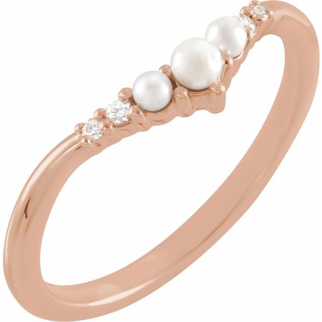14K Rose Pearl & .03 CTW Natural Diamond Contour Band