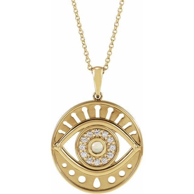 14K Yellow Natural Ethiopian Opal & 1/6 CTW Natural Diamond Evil Eye 16-18' Necklace