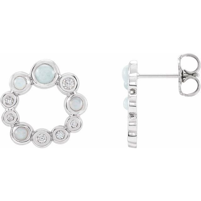 14K White Natural Ethiopian Opal & 1/8 CTW Natural Diamond Earrings