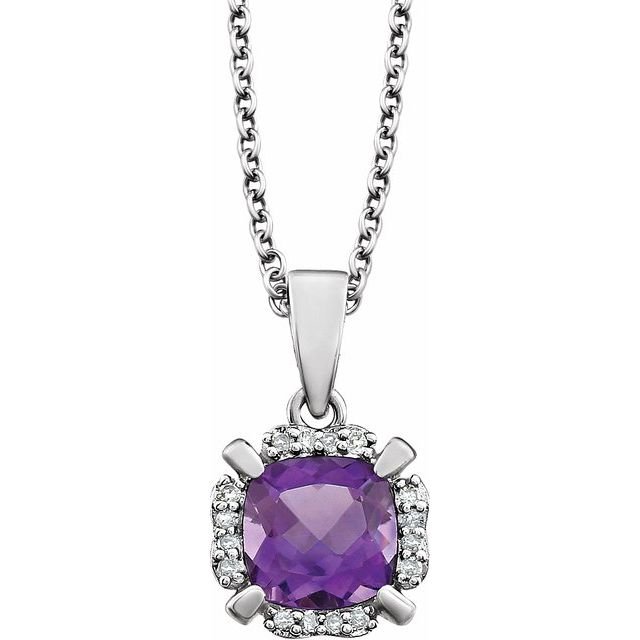 14K White Natural Amethyst & .04 CTW Natural Diamond 18' Necklace