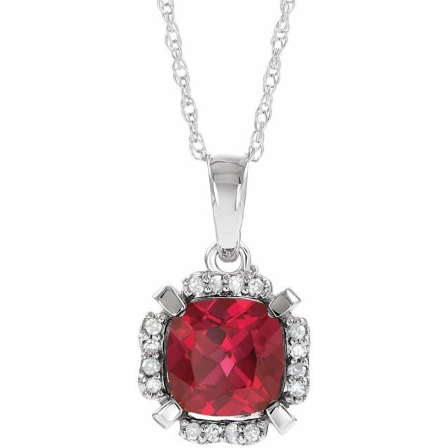 14K White Lab-Grown Ruby & .04 CTW Natural Diamond 18' Necklace