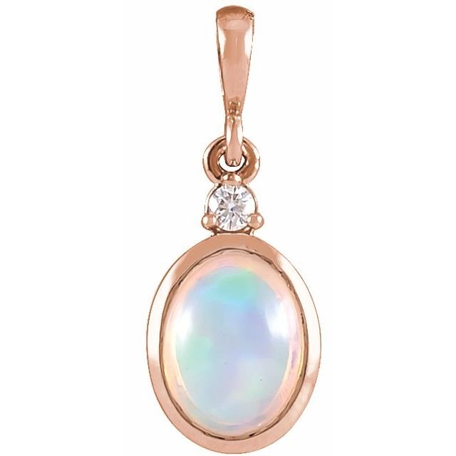 14K Rose 6x4 mm Natural Ethiopian Opal & .015 CT Natural Diamond Pendant