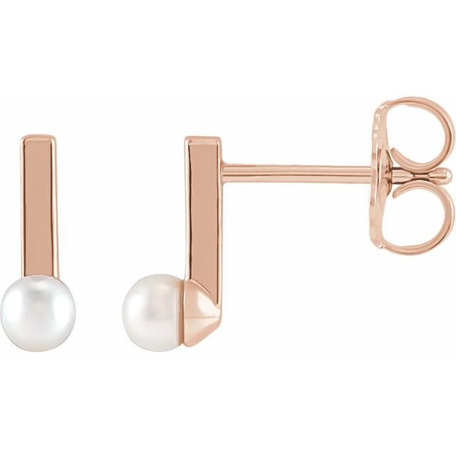14K Rose Cultured Seed Pearl Bar Earrings