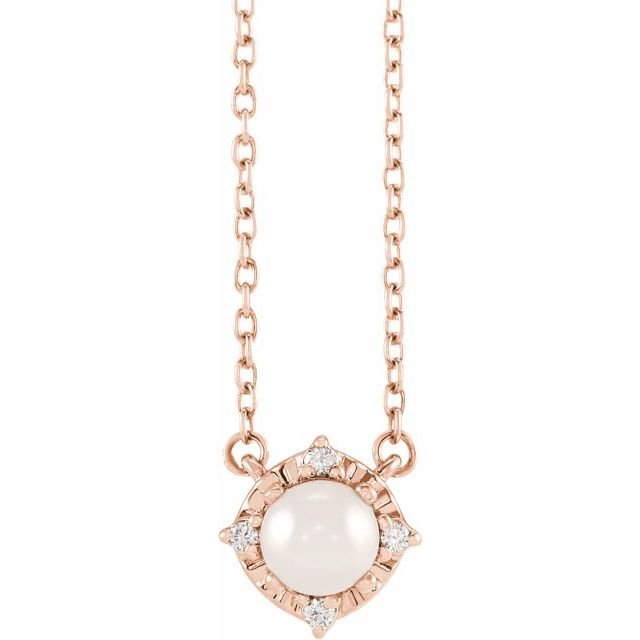 14K Rose Cultured White Freshwater Pearl & .04 CTW Natural Diamond Halo-Style 18' Necklace