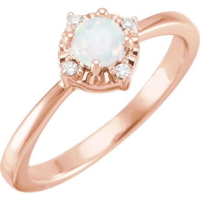 14K Rose Lab-Grown White Opal & .04 CTW Natural Diamond Halo-Style Ring