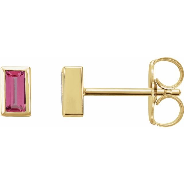 14K Yellow Natural Pink Tourmaline Bezel-Set Earrings