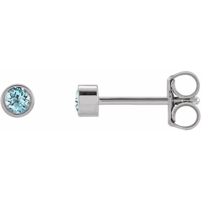 14K White 2.5 mm Round Natural Sky Blue Topaz Micro Bezel-Set Earrings