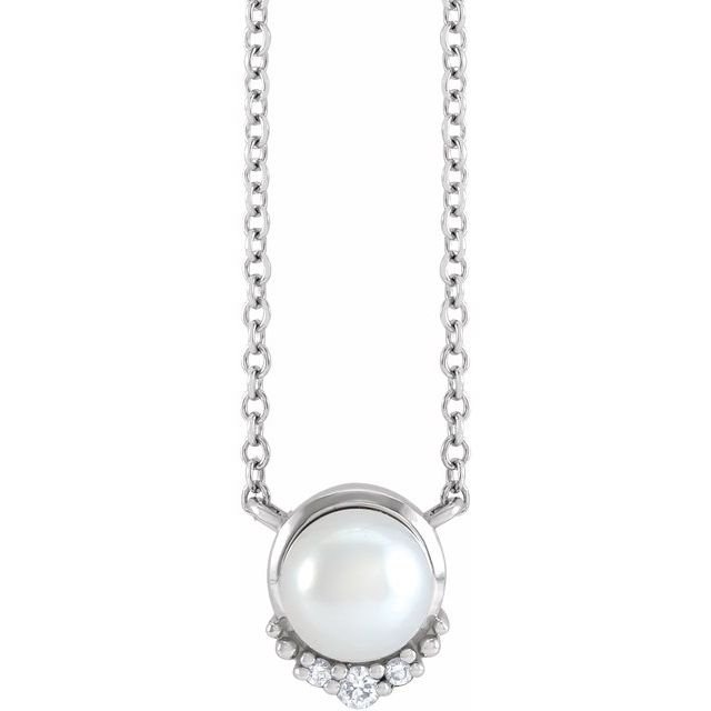 14K White Cultured White Akoya Pearl & .025 CTW Natural Diamond 18' Necklace