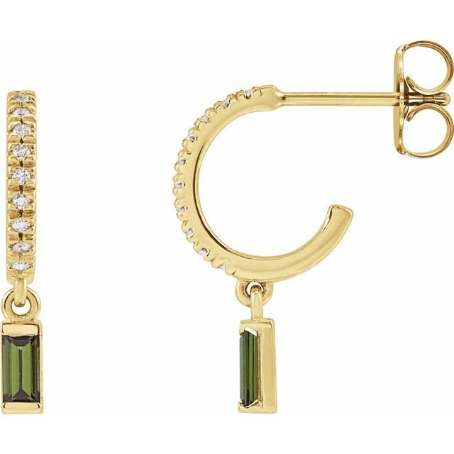 14K Yellow Natural Green Tourmaline & .08 CTW Natural Diamond French-Set Hoop Earrings
