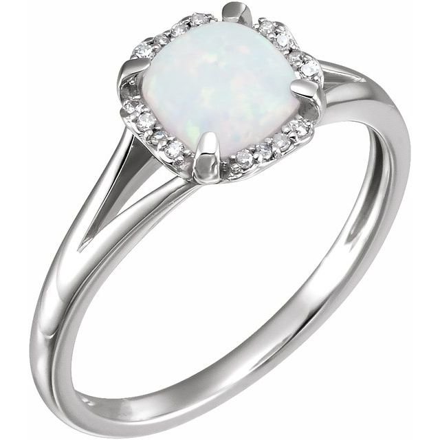 14K White Lab-Grown Opal & .05 CTW Natural Diamond Ring