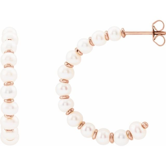 14K Rose Cultured White Freshwater Pearl 30.3 mm Hoop Earrings