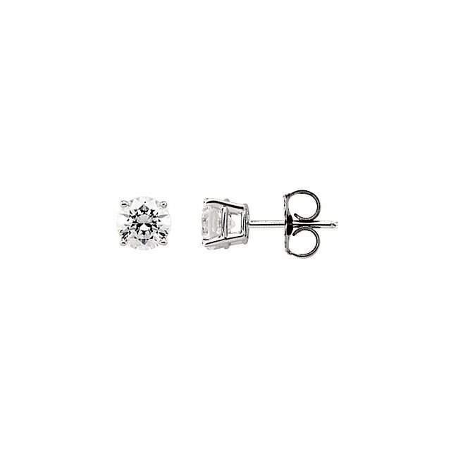 14K White 6 mm Round Imitation White Cubic Zirconia  Stud Earrings