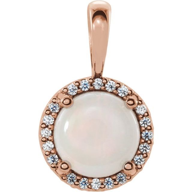 14K Rose Natural White Opal & .03 CTW Natural Diamond Halo-Style Pendant