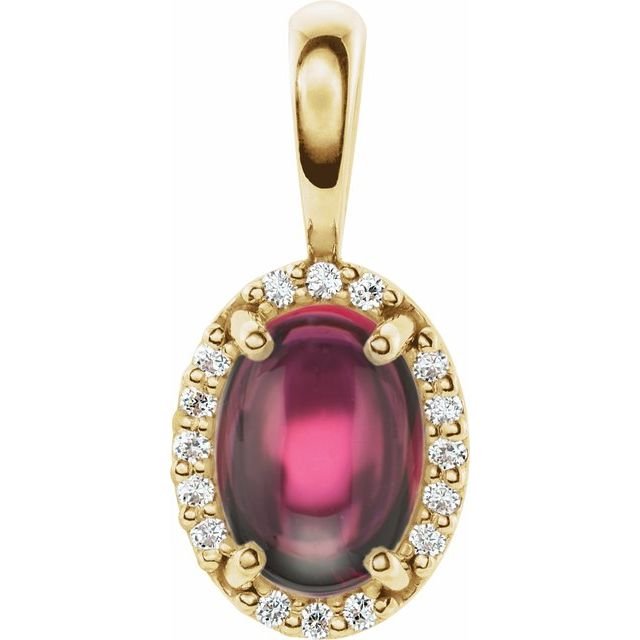 14K Yellow Natural Rhodolite Garnet & .04 CTW Natural Diamond Halo-Style Pendant