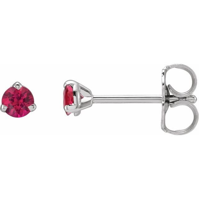14K White 3 mm Natural Ruby Earrings