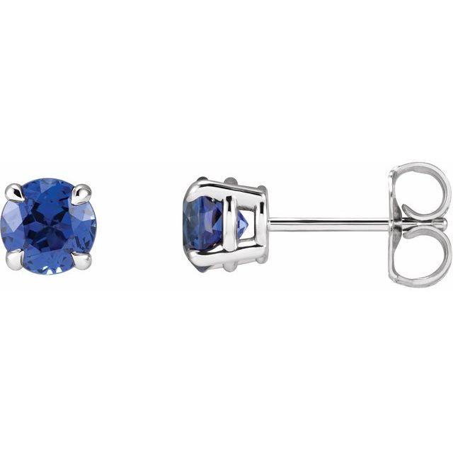 14K White Lab-Grown Blue Sapphire Earrings