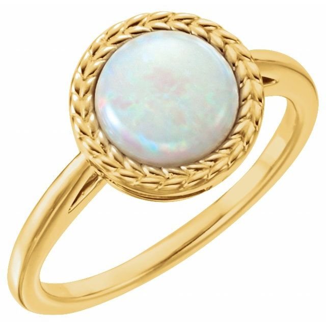 14K Yellow Natural White Opal Ring