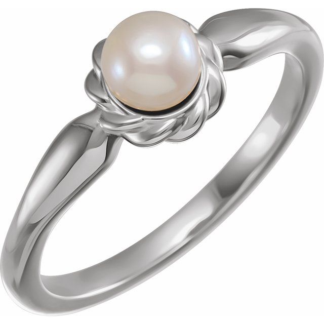 14K White 5-5.5 mm Cultured White Freshwater Pearl Ring