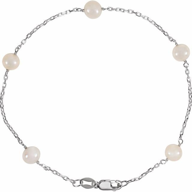 Sterling Silver Cultured White Freshwater Pearl 5-Station 7.5' Bracelet