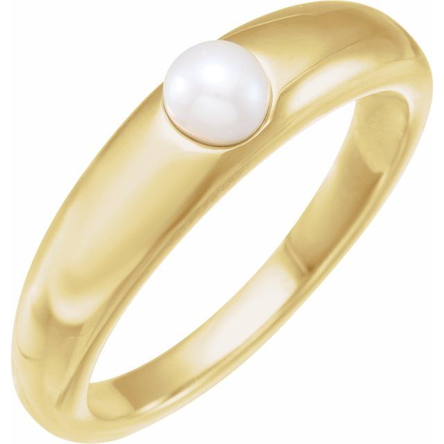 14K Yellow Cultured White Akoya Pearl Dome Ring