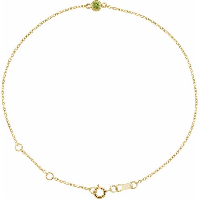 14K Yellow Natural Peridot Bezel-Set Solitaire 6 1/2-7 1/2' Bracelet