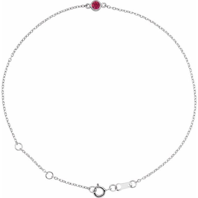 Sterling Silver Lab-Grown Ruby Bezel-Set Solitaire 6 1/2-7 1/2' Bracelet