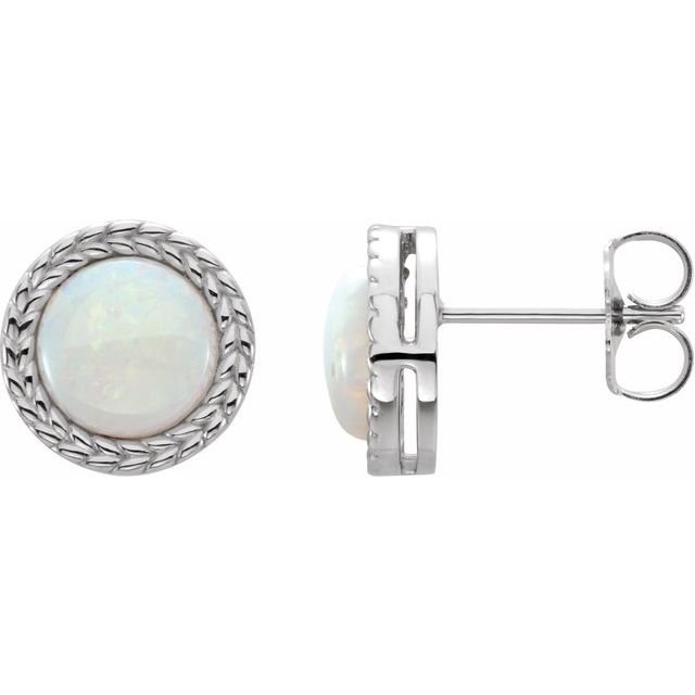 14K White Natural White Opal Bezel-Set Leaf Earrings