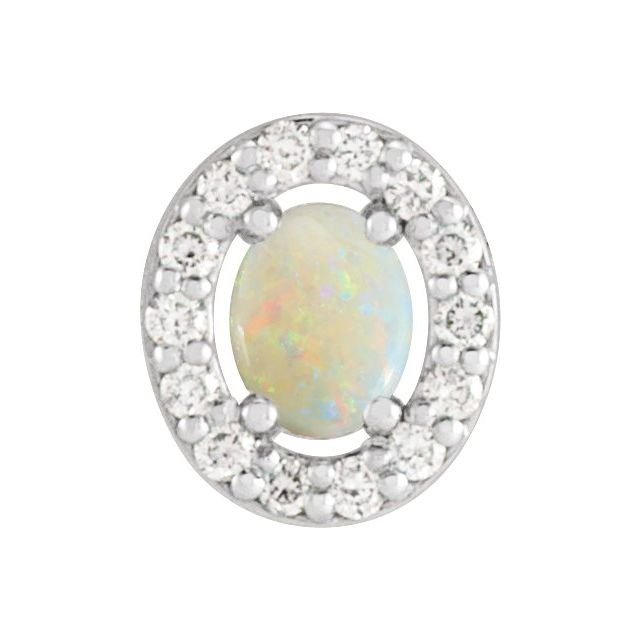 14K White Natural White Opal & .05 CTW Natural Diamond Halo-Style Pendant