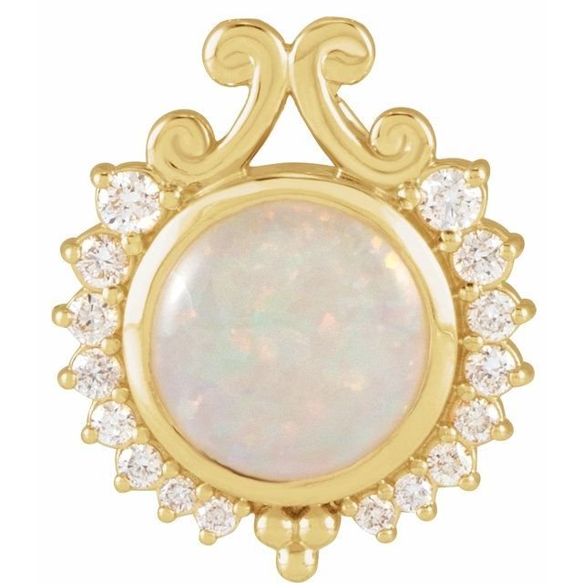 14K Yellow Natural White Opal & 1/6 CTW Natural Diamond Pendant