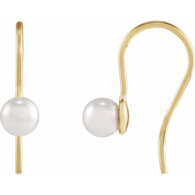 14K Yellow Cultured White Akoya Pearl Wire Earrings