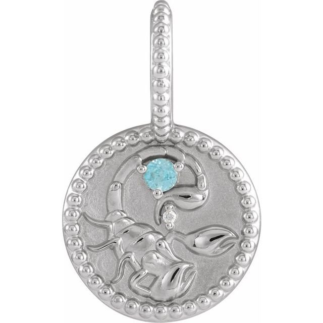 Sterling Silver Natural Blue Zircon & .0025 CTW Natural Diamond Scorpio Charm/Pendant