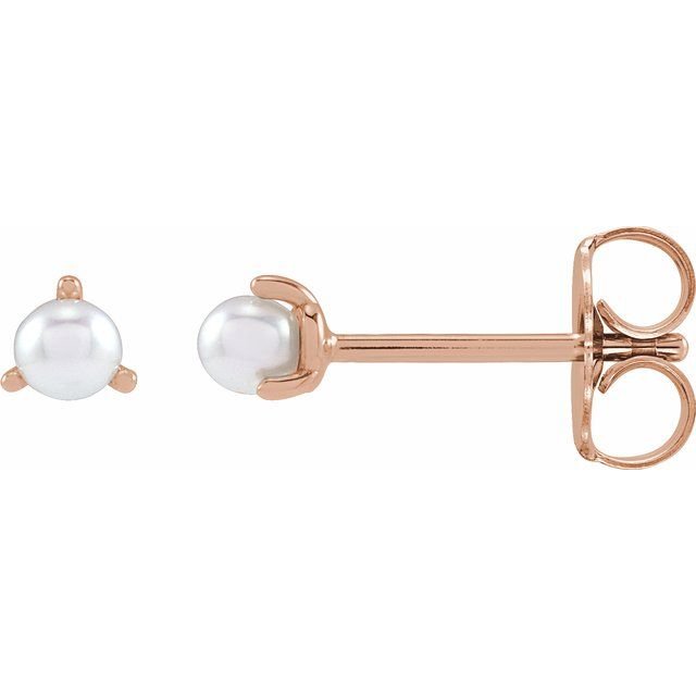14K Rose 3 mm Cultured White Seed Pearl Earrings
